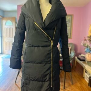 Cole Haan Women's Black Puffer Coat with Gold Accents